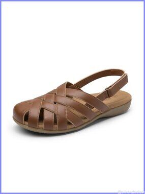 Women's Closed Toe Fisherman Flat Sandals Faux Leather Arch Support